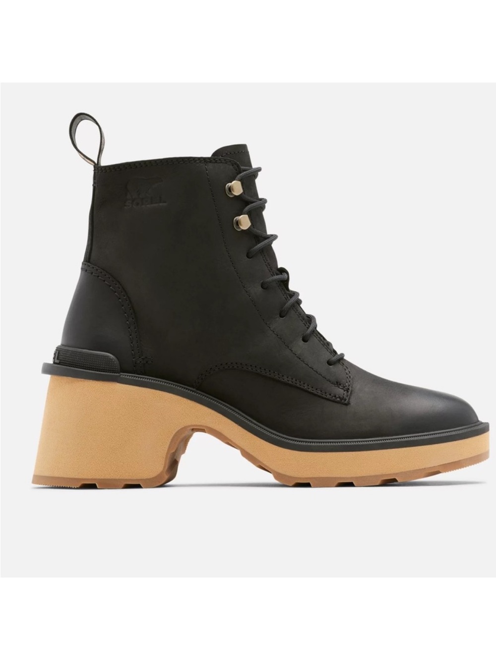Sorel Women's Hi-Line Heel Lace Boot Waterproof Black Tawny Buff Leather Size 8